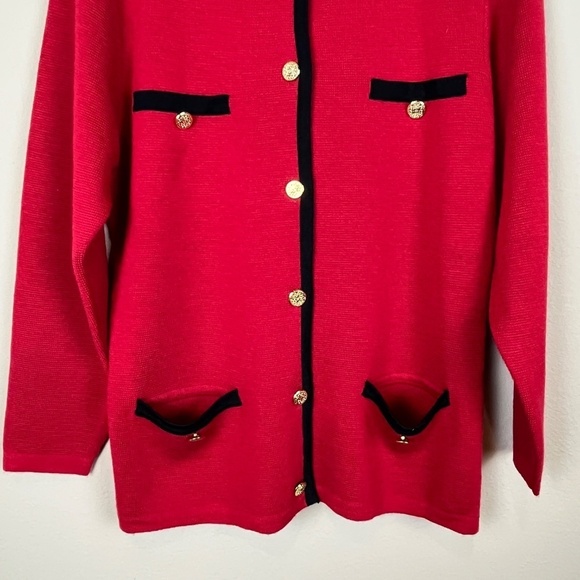 Nicole Summers Red/Black Button Down Sweater Cardigan Gold Buttons; Size S - Picture 3 of 8